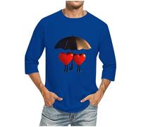 Camiseta para hombre con mangas tres cuartos con estampado romántico para parejas, diseño festivo de amor, estilo informal clásico, transpirable, para San Valentín, festival, Estilo/T03 Azul, M