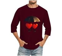 Camiseta para hombre con mangas tres cuartos con estampado romántico para parejas, diseño festivo de amor, estilo informal clásico, transpirable, para San Valentín, festival, Estilo/T10 Vino Rojo, 5XL