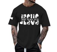 Camiseta para hombre con texto de Jesús cristiano, camiseta informal de gran tamaño con mensaje de fe | Camiseta moderna y abstracta, Style_s02 Negro, L