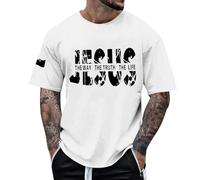 Camiseta para hombre con texto de Jesús cristiano, camiseta informal de gran tamaño con mensaje de fe | Camiseta moderna y abstracta, Style_s04 Blanco, L