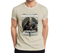 Camiseta para hombre con texto en alemán "Der Tod risa Uns alle an Germanen rien", naturaleza, XXL