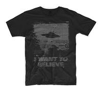 Camiseta para hombre con texto en inglés "I Want to Believe Alien UFO Area 51 Roswell X Files Space Ship Greys", Negro, L