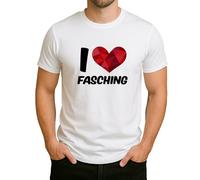Camiseta para hombre con texto "I Love Fasching", declaración de corazón para carnaval, noche de noche, fiesta y temporada tonta, Blanco, S