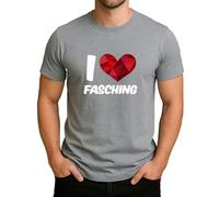 Camiseta para hombre con texto "I Love Fasching", declaración de corazón para carnaval, noche de noche, fiesta y temporada tonta, gris, M