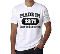 Camiseta para Hombre Crece A La Perfección Fabricado En 1971 - Grow to Perfection Made in 1971 - Regalo Diseño Gráfico 53 Años Cumpleaños Aniversario Moda Año 1971 Blanco M