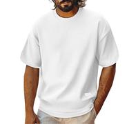 Camiseta para hombre, cuello redondo, fluido, de verano, color sólido, alto, ligero, informal, suave, clásico, suave, de manga corta, secado rápido, cómodo, blusas, blanco, L