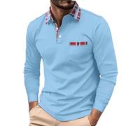 Camiseta para hombre de corte regular, camisetas con bolsillo en el pecho, camiseta de manga larga, ligera, cuello vuelto, camiseta de negocios, camiseta a cuadros, transpirable, cómoda sudadera para