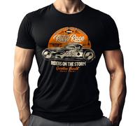 Camiseta para hombre de los coches clásicos de los coches antiguos Hot-Rod Fans: Classic Race - Riders on The Storm, Negro , 4XL