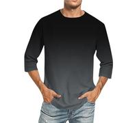 Camiseta para hombre de manga 3/4, camiseta de verano degradado con estampado degradado, camiseta de manga corta para hombre, camiseta de manga corta, Negro , 4X-Large
