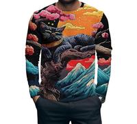 Camiseta para Hombre de Pesca de lubina con Estampado 3D Estampado Vintage de Bosque Camiseta de Manga Larga con Camuflaje Camiseta Casual Suelta