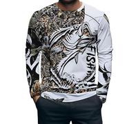 Camiseta para Hombre de Pesca de lubina con Estampado 3D Estampado Vintage de Bosque Camiseta de Manga Larga con Camuflaje Camiseta Casual Suelta
