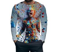 Camiseta para Hombre de Pesca de lubina con Estampado 3D Estampado Vintage de Bosque Camiseta de Manga Larga con Camuflaje Camiseta Casual Suelta
