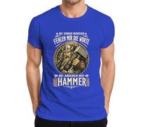 Camiseta para hombre de Thor Mjölnir con texto en alemán "Bei Ananderen der der Hammer Wikinger Wi, azul, 3XL