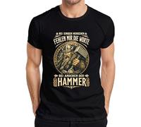 Camiseta para hombre de Thor Mjölnir con texto en alemán "Bei Ananderen der der Hammer Wikinger Wi, Negro , S