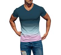 Camiseta para hombre, degradado de color, cuello de pico, manga corta, informal, urbana, elegante, deportiva, para el tiempo libre, camiseta deportiva para hombre, Rosa., L
