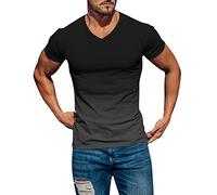 Camiseta para hombre, degradado de color, cuello de pico, manga corta, informal, urbana, elegante, deportiva, para el tiempo libre, camiseta deportiva para hombre, gris, M