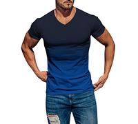 Camiseta para hombre, degradado de color, cuello en V, manga corta, informal, urbana, elegante, 2024, deportiva, camiseta de ocio, camiseta deportiva para hombre, azul, M