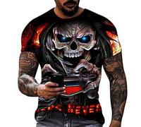 Camiseta para hombre, diseño de calavera goteando y tinta china y estilo lavado, estampado de esqueleto, camisetas de verano con cuello redondo, manga corta, camiseta deportiva barata para fiestas