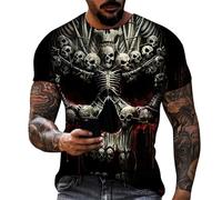 Camiseta para hombre, diseño de calavera, impresión 3D, manga corta, calavera, verano, cuello redondo, camiseta colorida, camiseta de algodón ligera, camiseta de manga corta, sonrisa, D negro., XXL
