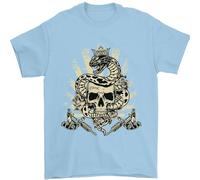 Camiseta para hombre, diseño de calavera y serpiente, tatuador, motociclista, gótica, 100 % algodón, azul claro, XXL