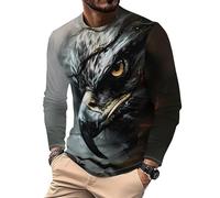 Camiseta para Hombre Eagle Impresa en 3D con gráfico Divertido Cuello Redondo Manga Larga Casual Suelta Tipo pulóver