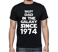Camiseta para Hombre El Mejor Padre De La Galaxia Desde 1974 - Best Dad in The Galaxy Since 1974 - Regalo Diseño Gráfico 52 Años Cumpleaños Aniversario Moda Año 1974 Negro Profundo XL