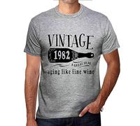 Camiseta para Hombre Envejeciendo como Un Buen Vino 1982 - Aging Like A Fine Wine 1982 - Regalo Diseño Gráfico 42 Años Cumpleaños Aniversario Moda Año 1982 Gris Mezcla M