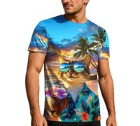 Camiseta para hombre Estampado Cuello Redondo Camiseta Mangas Casual Divertido 3D Impreso Camisa Holgada Gráfico Manga Corta Tops Estampado Galaxy Space Pequeño Gato Divertido Manga Corta, O Sky Blue