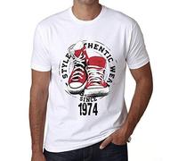 Camiseta para Hombre Estilo Auténtico Desde 1974 - Authentic Style Since 1974 - Regalo Diseño Gráfico 52 Años Cumpleaños Aniversario Moda Año 1974 Blanco 5XL