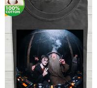 Camiseta para hombre Harry Dumbledore DJ Night Washed, 230g de puro algodón, ropa para hombre, estilo vintage desgastado, regalo para hombre, para salidas casuales y vacaciones