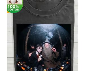 Camiseta para hombre Harry Dumbledore DJ Night Washed, 230g de puro algodón, ropa para hombre, estilo vintage desgastado, regalo para hombre, para salidas casuales y vacaciones