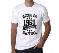 Camiseta para Hombre Hecho En 1969 Regalo Diseño Gráfico 57 Años Cumpleaños Aniversario Moda Año 1969 Blanco XL