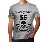Camiseta para Hombre La Vida Empieza A Los 55 - Life Begins at 55 - Regalo Diseño Gráfico 55 Años Cumpleaños Aniversario Moda Año 1969 Gris Mezcla XXL