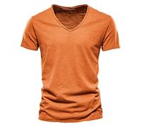 Camiseta para hombre, monocolor, cuello de pico, manga corta, informal, elegante, deportiva, ropa de calle, camiseta para hombre, tiempo libre, naranja, XXL
