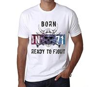 Camiseta para Hombre Nacido En El 71 Listo para Luchar - Born In 71 Ready To Fight - Regalo Diseño Gráfico 71 Años Cumpleaños Aniversario Moda Año 1953 Blanco XXL
