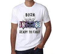 Camiseta para Hombre Nacido En El 86 Listo para Luchar - Born In 86 Ready To Fight - Regalo Diseño Gráfico 86 Años Cumpleaños Aniversario Moda Año 1938 Blanco L