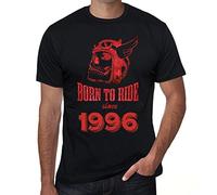 Camiseta para Hombre Nacido para Montar 1996 - Born To Ride 1996 - Regalo Diseño Gráfico 30 Años Cumpleaños Aniversario Moda Año 1996 Negro Profundo L
