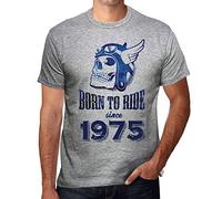 Camiseta para Hombre Nacido para Montar Desde 1975 - Born To Ride Since 1975 - Regalo Diseño Gráfico 51 Años Cumpleaños Aniversario Moda Año 1975 Gris Mezcla XXL