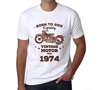 Camiseta para Hombre Nacido para Montar La Moto Legendaria Desde 1974 - Born to Ride Legendary Motor Since 1974 - Regalo Diseño Gráfico 50 Años Cumpleaños Aniversario Moda Año 1974 Blanco XXL