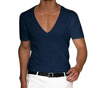Camiseta para hombre negra XXXL con cuello en V, camiseta básica de verano, casual, para el gimnasio, de un solo color, minimalista, camiseta de verano para hombre, manga corta, ajustada, para el