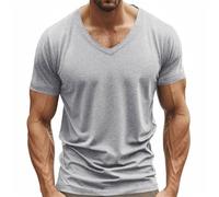 Camiseta para hombre negro con cuello en V para hombre, manga corta, ligera, de secado rápido, camiseta de gimnasio, corte regular, camiseta de manga corta, minimalista, monocolor, informal