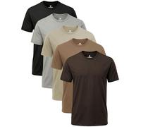 Camiseta para hombre para 5 juegos de 180 g, algodón básico, manga corta, cuello redondo, monocolor, trabajo, gran tamaño, regular, verano, 5 unidades, Negro/Gris/Caqui/Marrón/Marrón Claro, XL