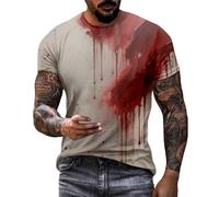 Camiseta para hombre, problema resuelto, disfraz de Halloween, camiseta con estampado de sangre de terror camiseta de cuello redondo, manga corta, ropa sangrienta clásica Halloween Bloody Tops, Vin-E