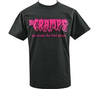 Camiseta para hombre Psychobilly Plain White 100% Cotton The Cramps Bad Music for Bad People Garage Punk Pink, Negro , XL