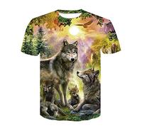 Camiseta para Hombre, Treer 3D Lobo Impresión Verano Manga Corta Casual Hipster Unisex Fit tee Shirts Camisetas Hombre Personalizada Divertidas Blusa Tops S-6XL (Lobo Verde,M)