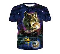 Camiseta para Hombre, Treer 3D Lobo Impresión Verano Manga Corta Casual Hipster Unisex Fit tee Shirts Camisetas Hombre Personalizada Divertidas Blusa Tops S-6XL (Lobo Morado 1,S)