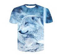 Camiseta para Hombre, Treer 3D Lobo Impresión Verano Manga Corta Casual Hipster Unisex Fit tee Shirts Camisetas Hombre Personalizada Divertidas Blusa Tops S-6XL (Azul Lobo,S)