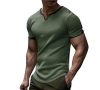 Camiseta para hombre, verano, cuello en V, camiseta de gofre, para tiempo libre, manga corta, básica, fitness, entrenamiento, camiseta deportiva, verde, L