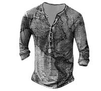 Camiseta para hombre verano moda casual ayuno impresión digital 3D camiseta de manga larga, gris, L