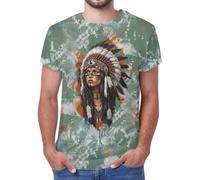 Camiseta para hombre y mujer, diseño gráfico 3D, manga corta, cuello redondo, novedosa, informal, de verano, a la moda, Native American Girl Owl, S